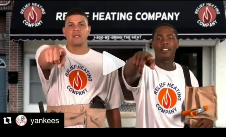 This is a screen grab of the New York Yankees' commecial featuring All-Star relievers Dellin Betances and Aroldis Chapman..